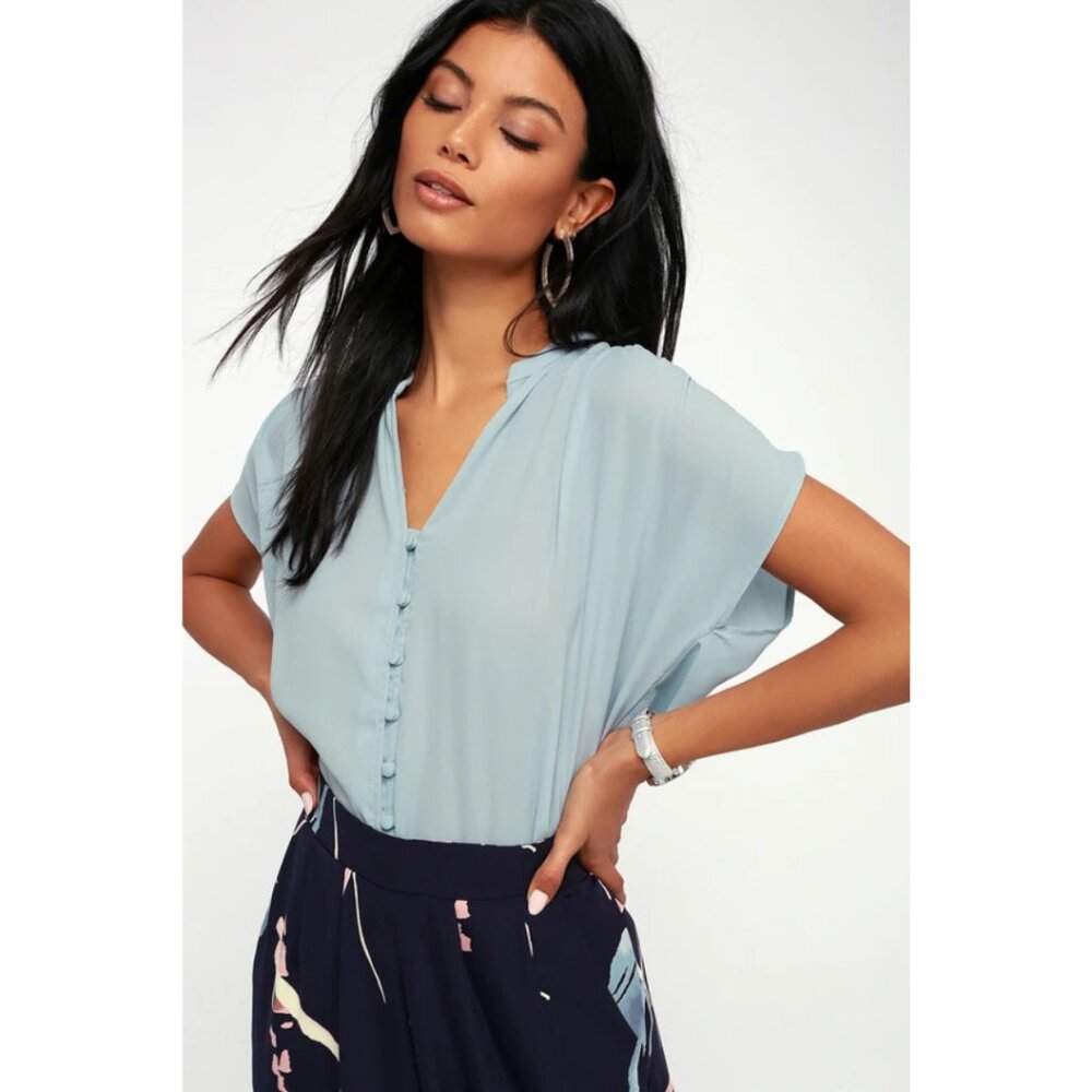 Lulus Carlton Light Blue Button-Up Top